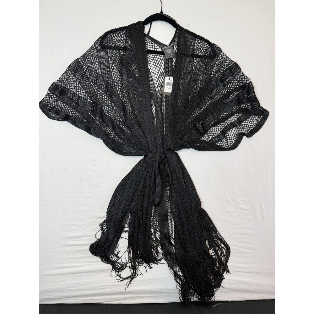 NWT Vince Camuto Plus Size Belted Metallic Topper w/ Fringe Shawl w/ Tie Belt